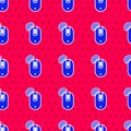 Blue Wireless computer mouse icon isolated seamless pattern on red background. Optical with wheel symbol. Vector Royalty Free Stock Photo