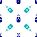 Blue Wireless computer mouse icon isolated seamless pattern on white background. Optical with wheel symbol. Vector Royalty Free Stock Photo