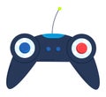 Blue wireless game controller with twin joysticks and antenna. Cartoon gamepad vector illustration