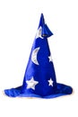 Blue wizard hat with silver stars, cap isolated