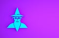 Blue Wizard warlock icon isolated on purple background. Minimalism concept. 3d illustration 3D render