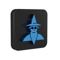 Blue Wizard warlock icon isolated on transparent background. Black square button.