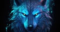 a blue wolf with glowing eyes