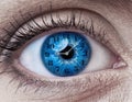 Blue woman eye with clock Royalty Free Stock Photo