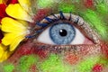 Blue woman eye makeup spring flowers metaphor Royalty Free Stock Photo