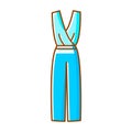 Blue woman trouser overalls outline icon. Homewear and sleepwear. Color filled symbol. Isolated vector illustration