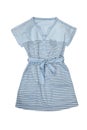 Blue women`s denim dress on white