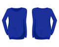 Blue women`s jumper. Front and back views