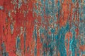 Blue wood surface cracked red paint old board background grunge base design art Royalty Free Stock Photo