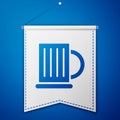 Blue Wooden beer mug icon isolated on blue background. White pennant template. Vector Illustration Royalty Free Stock Photo