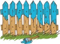 Blue Wooden Fence with Paintbrush
