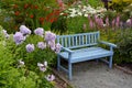 Blue wooden garden bench Royalty Free Stock Photo