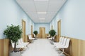 Blue and wooden hospital lobby