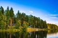 Blue wooden sauna log cabin on the lake in Finland Royalty Free Stock Photo