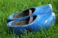 Blue wooden shoes Royalty Free Stock Photo