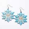 Blue Wooden Snowflake Earrings - High Detailed, Traditional Craftsmanship