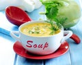 Fresh kohlrabi cream soup with dill