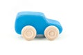 Blue wooden toy car isolated on a white background Royalty Free Stock Photo