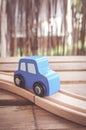 Blue wooden toy car Royalty Free Stock Photo