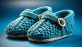 Blue wool baby booties, warm, soft, cute, homemade generated by AI