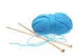 Blue woolen a thread with spokes for knitting Royalty Free Stock Photo