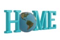 Blue word home with 3d globe on white background. 3D illustration Royalty Free Stock Photo