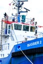 Blue Work or Tug Boat Vessel Moored Stavanger Harbour Royalty Free Stock Photo