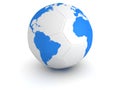 Blue world globe map on white soccer ball