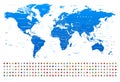 Blue World Map and Flags - borders, countries and cities -illustration Royalty Free Stock Photo