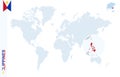 Blue world map with magnifying on Philippines