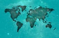 Blue world map over spatial background. Royalty Free Stock Photo