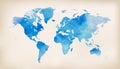 Blue world map on vintage paper background. Royalty Free Stock Photo
