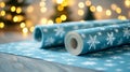 Blue Wrapping Paper Rolls With Snowflake Design Royalty Free Stock Photo