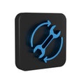 Blue Wrench spanner and arrows as workflow icon isolated on transparent background. Adjusting, service, setting