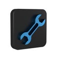 Blue Wrench spanner icon isolated on transparent background. Black square button.