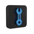 Blue Wrench spanner icon isolated on transparent background. Black square button.