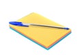 Blue writing pen on unlined note pad with rainbow colored tear off pages isolated over white Royalty Free Stock Photo