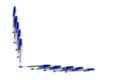 Blue writing pens, lined border of office supplies new with caps isolated over white