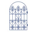 Blue wrought iron gate with ornate swirls and geometric designs. Elegant metal entrance arch vector illustration Royalty Free Stock Photo