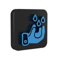 Blue Wudhu icon isolated on transparent background. Muslim man doing ablution. Black square button.