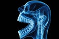 Blue X-Ray of Human Head With Teeth Revealing Dental Structure and Health, Toothache x-ray radiograph showing tooth pain in the