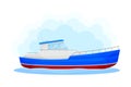 Blue Yacht with Cabin as Water Transport Vector Illustration