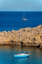 Blue yacht in St. Paul\'s Bay