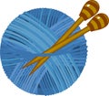 Blue yarn ball with knitting needles