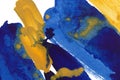 Blue and yellow abstract watercolor background. Multicolor watercolour gradient, hand painted texture.