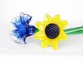 Blue and Yellow Art Glass Flowers