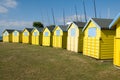 Blue and yellow beach huts