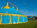 Blue and yellow big top circus tent Royalty Free Stock Photo