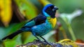 Blue and yellow bird perched on tree branch Royalty Free Stock Photo
