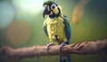 a blue and yellow bird sitting on a branch of a tree Royalty Free Stock Photo